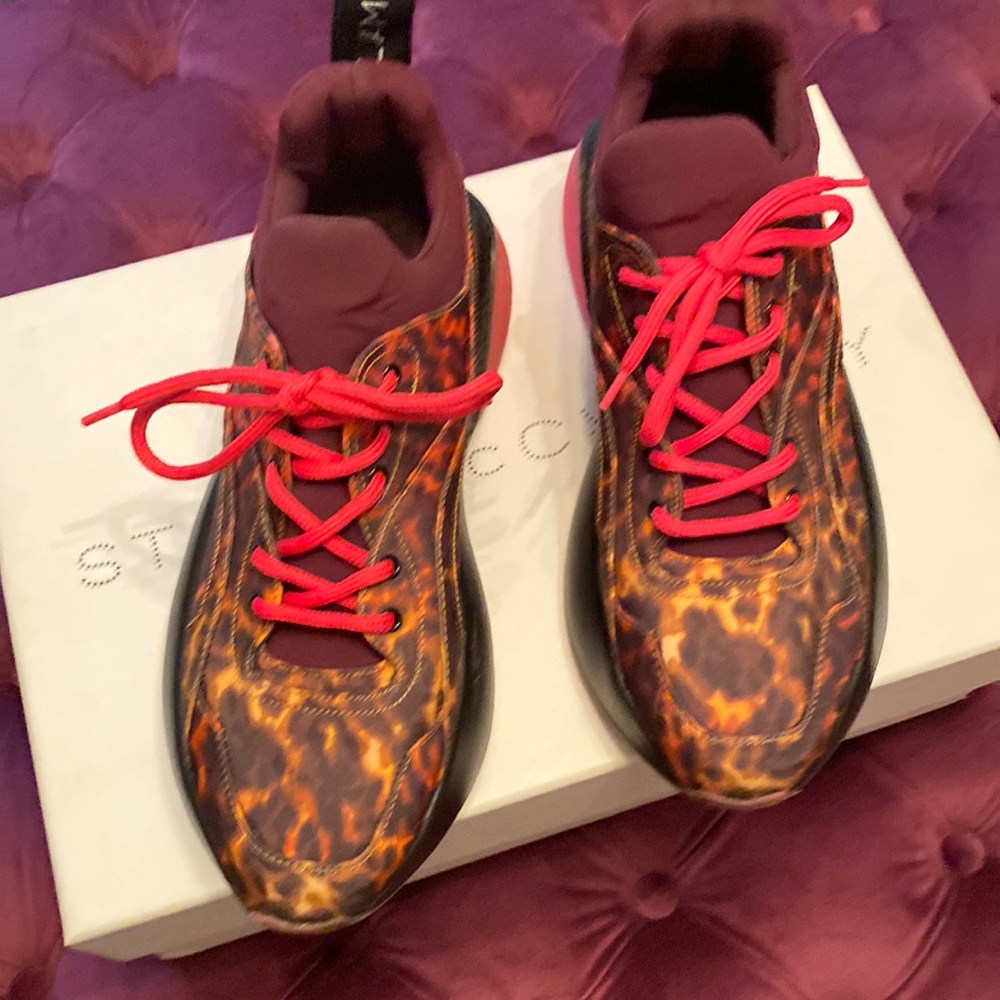 Stella McCartney Pink Yellow and Black Animal Print Sneakers, Size 39. -SOLD